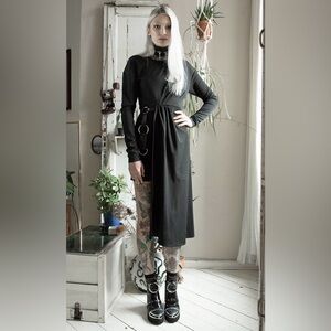 Disturbia asymmetric long sleeve dress with 3 ring belt UK 8